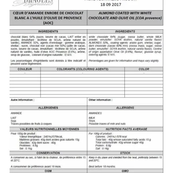 Badaboum Dragees Coeur D'Amande Huile D'Olive X 500Gr