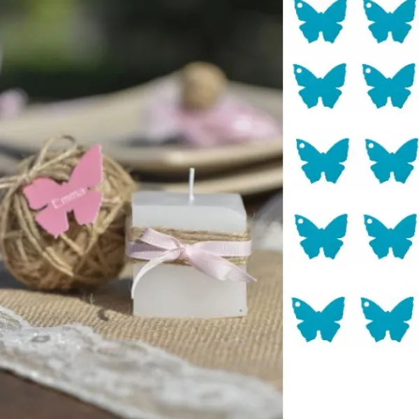 Badaboum Etiquette Marque Place Papillon Turquoise X10 Pi Ces