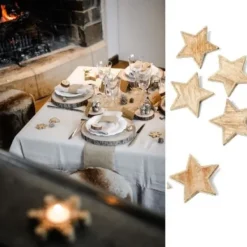 Badaboum Etoile En Bois Cerusee Pour Deco De Table X 5 Pi Ces
