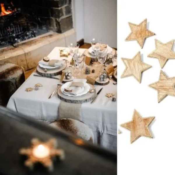 Badaboum Etoile En Bois Cerusee Pour Deco De Table X 5 Pi Ces