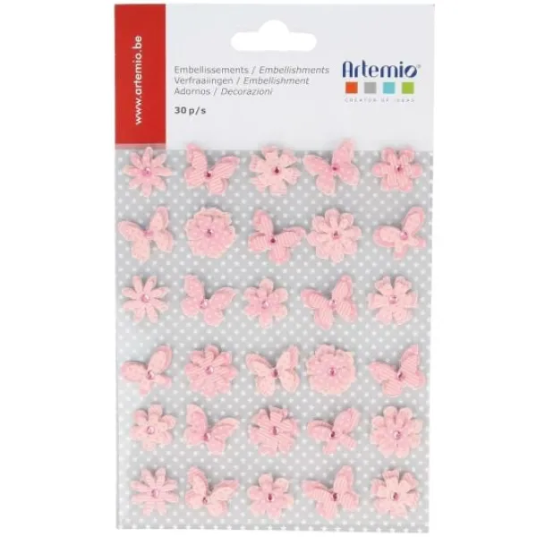 Badaboum Fleurs Et Papillons En Papier Rose X 30