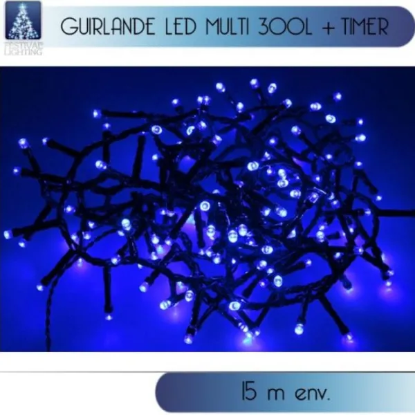 Badaboum Guirlande Lumineuse 300 Led Bleu Avec Timer Outlet