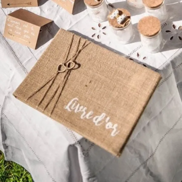 New Livre D'Or Jute Coeur Bois Et Ficelle Theme Jute