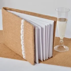 New Livre D'Or Toile De Jute Avec Dentelle Blanche Theme Dentelle