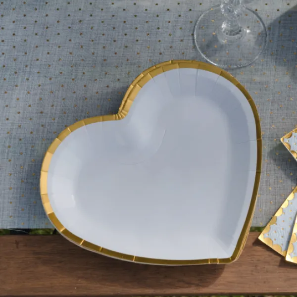 Badaboum Lot De 10 Assiettes Carton Forme Coeur Bleu Ciel