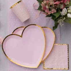 Badaboum Lot De 10 Assiettes Carton Forme Coeur Rose