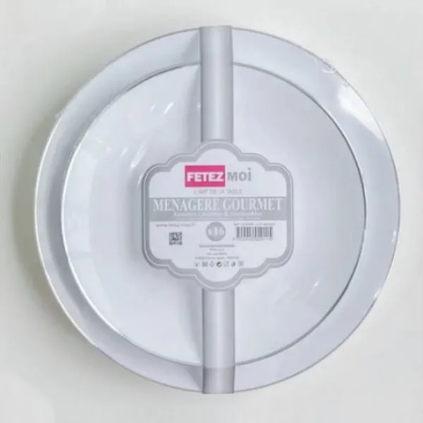 Lot De 16 Assiettes Plastique R Utilisables Gourmet Argent Theme Eco-Responsable