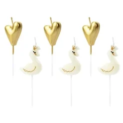 Badaboum Lot De 6 Bougies Originales Coeur Or Et Cygne