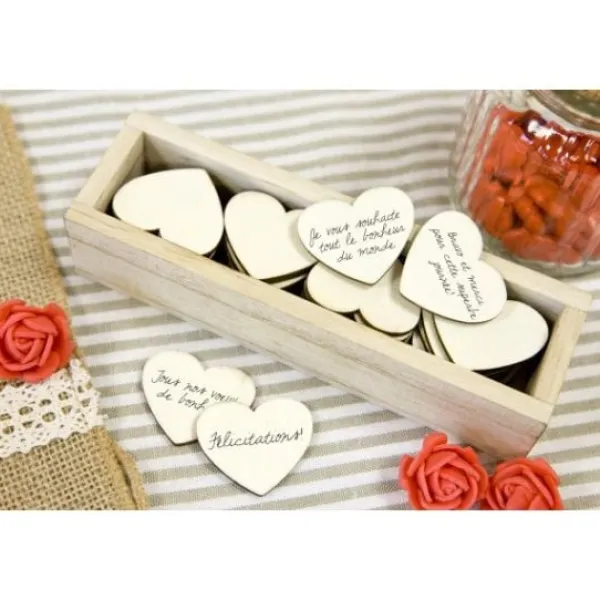 Badaboum Lot De 48 Coeurs En Bois Naturel Pour D Co De Table