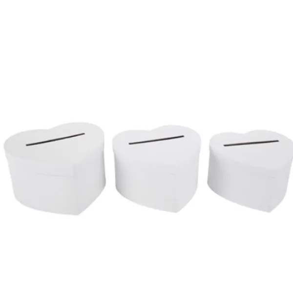 Badaboum Lot De 3 Urnes Carton Coeurs Blanches Emboitables