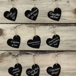 Badaboum Marque Place Ardoise Coeur Naturel Avec Corde X 8 Pi Ces