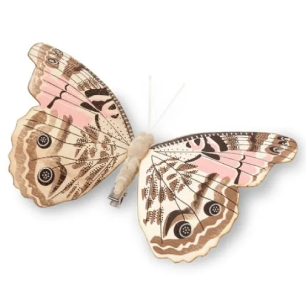 Badaboum Papillon En Bois Taupe Et Rose Sur Pince