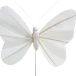 Badaboum Papillon Mariage Blanc Sur Tige X 6 Pi Ces