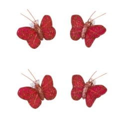 Badaboum Papillon Paillet Sur Pince Rouge X 4 Pi Ces