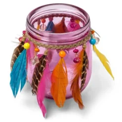Badaboum Photophore Gypsy Perles Et Plumes Rose