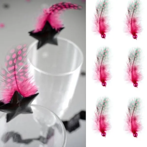 Badaboum Plume Avec Perle Fuchsia X 6 Pi Ces