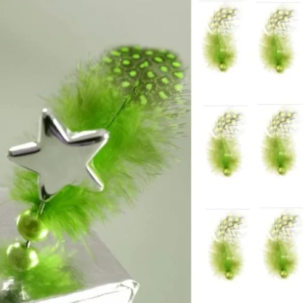 Badaboum Plume Avec Perle Vert Anis X 6 Pi Ces