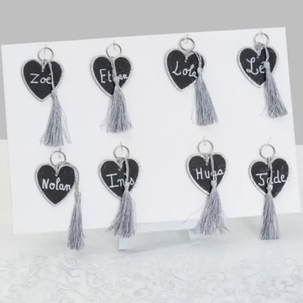 Badaboum Porte Cl Ardoise Coeur Argent X 6 Pi Ces