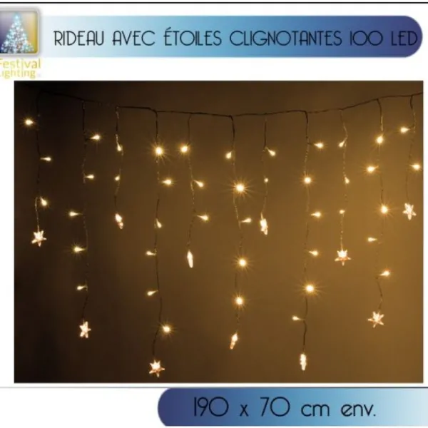 Badaboum Rideau Lumineux Avec Etoile 100 Led Blanc Chaud Sale