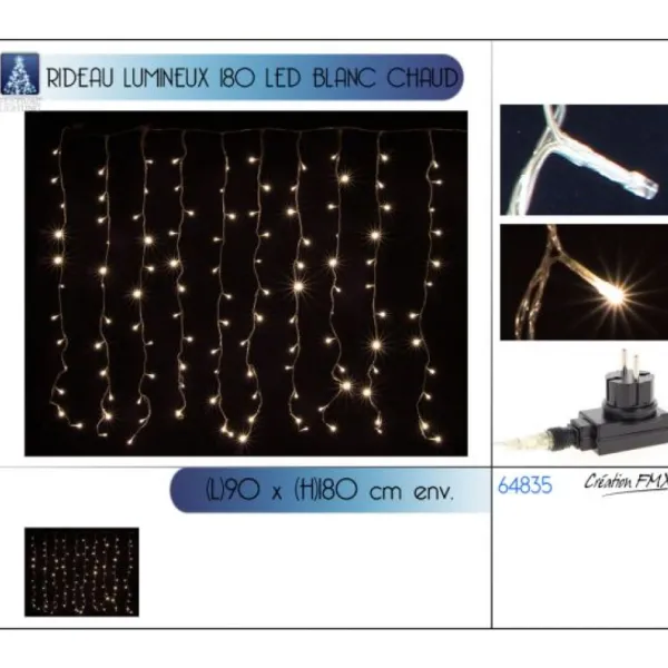 Badaboum Rideau Lumineux Pas Cher 180 Led Blanc Chaud Sale