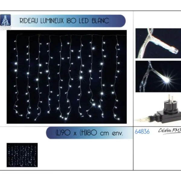 Badaboum Rideau Lumineux Pas Cher 180 Led Blanc Froid Clearance