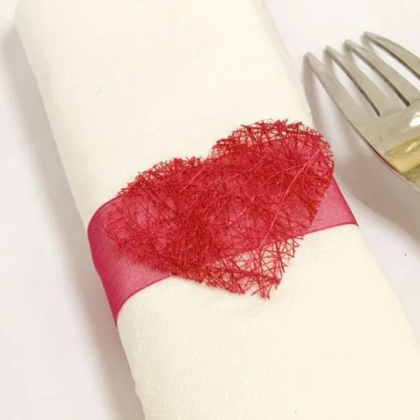 Badaboum Rond De Serviette Coeur En Abaca Rouge X 6 Pi Ces