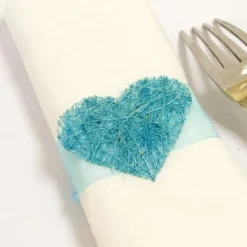Badaboum Rond De Serviette Coeur En Abaca Turquoise X 6 Pi Ces