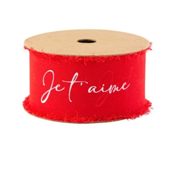 Badaboum Ruban Effiloch Mousseline Je T'Aime Rouge Et Blanc