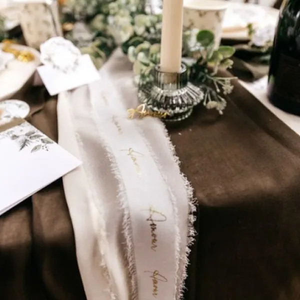Badaboum Ruban Effiloch Mousseline Amour Blanc Et Or