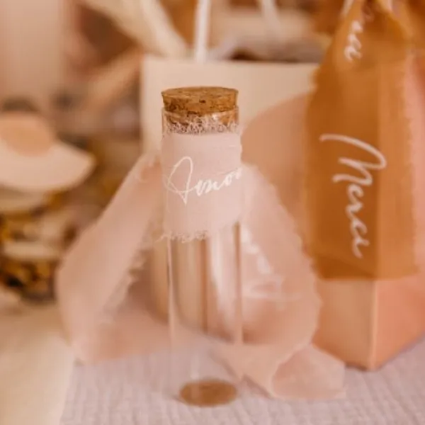 Badaboum Ruban Effiloch Mousseline Amour Blanc Et Blush