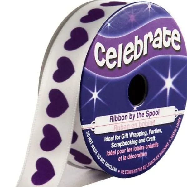 Badaboum Ruban En Bobine Organza Blanc Imprim C Ur Violet