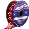 Badaboum Ruban En Bobine Organza Rouge Imprim Coeur Blanc