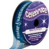 Ruban En Bobine Organza Violet Imprim Blanc Joyeux Anniversaire Theme Joyeux Anniversaire