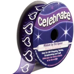 Badaboum Ruban En Bobine Organza Violet Imprim Coeur Blanc