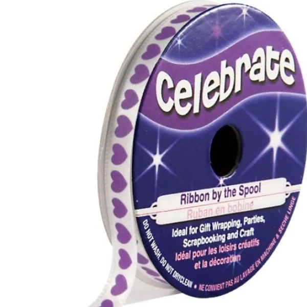 Badaboum Ruban En Bobine Satin Blanc Imprim C Ur Violet