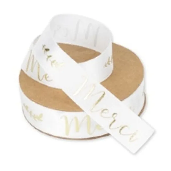 Badaboum Ruban Satin Blanc Merci Or