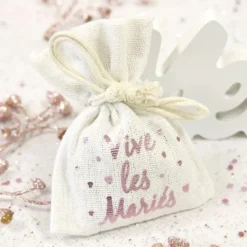 Badaboum Sac A Dragees Coton Vive Les Mari S Rose Gold X 4