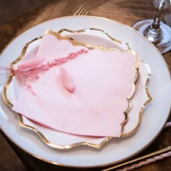 Badaboum Serviette De Table En Papier Rose Liser Or X 16