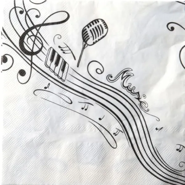 Badaboum Serviette De Table En Papier Musique Blanc X 20 Pi Ces