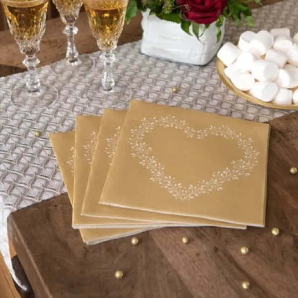 Badaboum Serviette En Papier Airlaid Liser Coeur Or