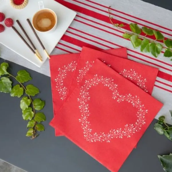 Badaboum Serviette En Papier Airlaid Liser Coeur Rouge
