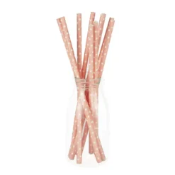 Clearance Set De 10 Pailles Rose Pastel Pois Blancs Theme Deco Pastel