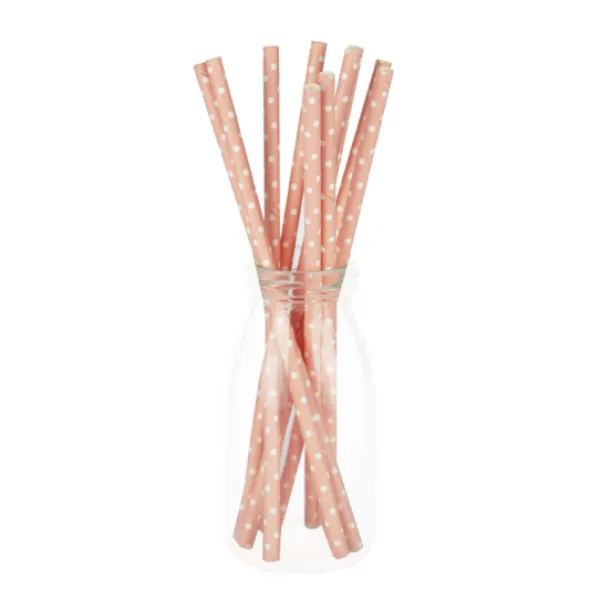 Clearance Set De 10 Pailles Rose Pastel Pois Blancs Theme Deco Pastel