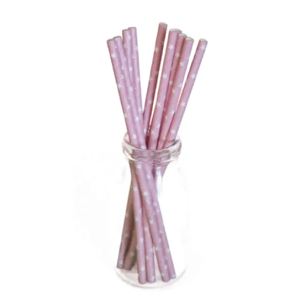 Set De 10 Pailles Roses Pastel Toiles Blanches Theme Deco Pastel