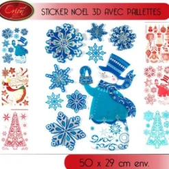 Badaboum Sticker De Noel 3D Avec Paillettes Pour Fenêtres New