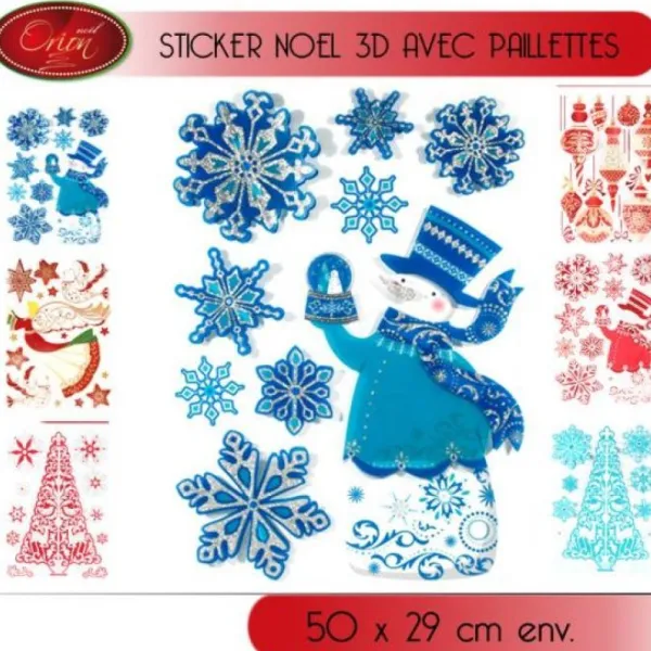 Badaboum Sticker De Noel 3D Avec Paillettes Pour Fenêtres New