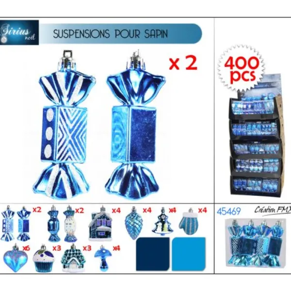 Badaboum Suspension Pour Sapin De Noel Sirius Bleu X 4 Pi Ces