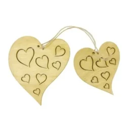 Badaboum Suspension Romantique De 2 Coeurs En Bois Grav S Naturel