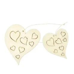 Badaboum Suspension Romantique De 2 Coeurs En Bois Grav S Blanc