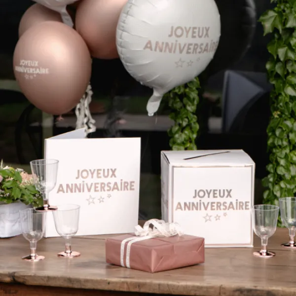 New Urne Joyeux Anniversaire Rose Gold 20X20Cm Theme Joyeux Anniversaire